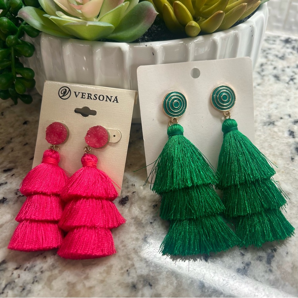Versona Tassel Earrings Hot Pink and Kelly Green - 2 For 1